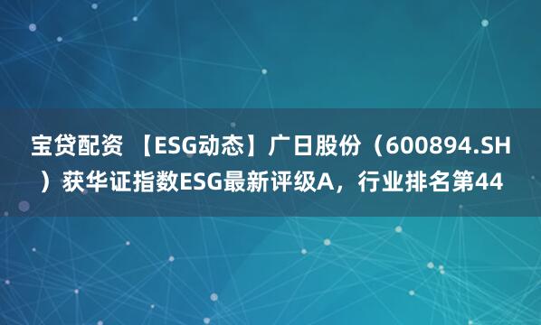 宝贷配资 【ESG动态】广日股份（600894.SH）获华证指数ESG最新评级A，行业排名第44